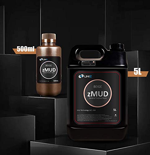UNIZ zMUD 405nm Resina rápida para Impresora 3D, LCD Fotopolímero de curado UV Alta precisión de Estándar Resina - Beige 500ml