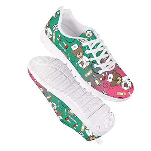UOIMAG Hombres Entrenador Patrón Médico Oso Enfermera Zapatilla de Deporte de Malla de Encaje Zapatos para Correr para Mujeres Zapatos de Ocio Planos Unisex 39EU