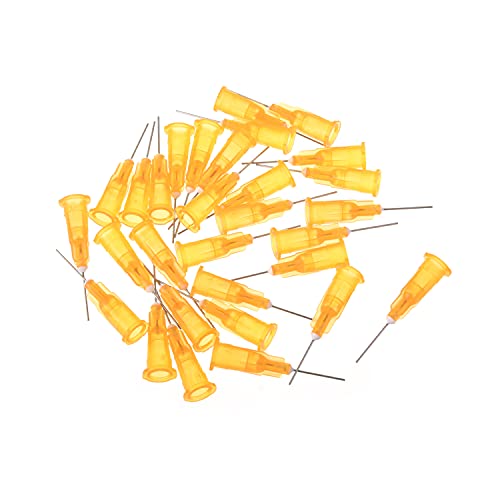 Utoolmart Aguja de dispensación industrial, Aguja roma de grado industrial, Aplicador de precisión de acero inoxidable, 25G, naranja, 30 unidades