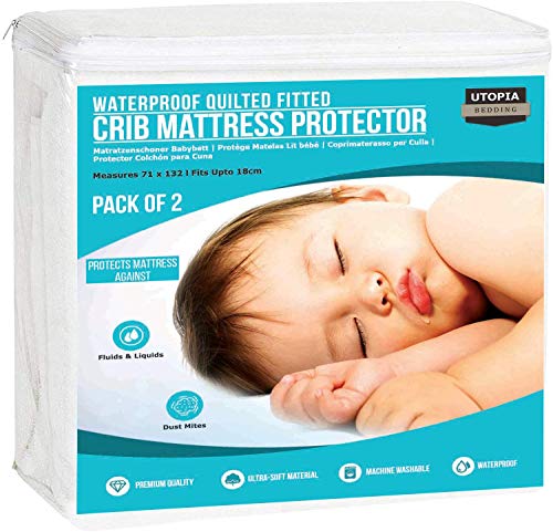 Utopia Bedding Protector de Colchón Impermeable Para Cuna 70 x 132 cm (Juego de 2) - Cubre Colchón Acolchado de Bebé