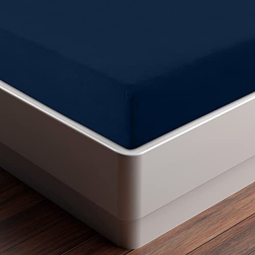 Utopia Bedding - Sábana Bajera de Jersey - Polialgodón - Bolsillo Profundo de 35 cm (160 x 200 cm, Azul Marino)