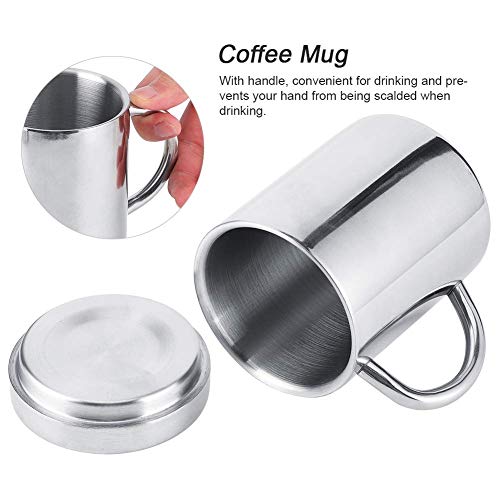 Vaso Acero Inoxidable, Vasos Camping con Tapa y Asa Taza Cafe de Doble Pared para Camping Actividades Al Aire Libre(300 ml)