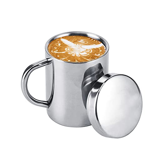 Vaso Acero Inoxidable, Vasos Camping con Tapa y Asa Taza Cafe de Doble Pared para Camping Actividades Al Aire Libre(300 ml)