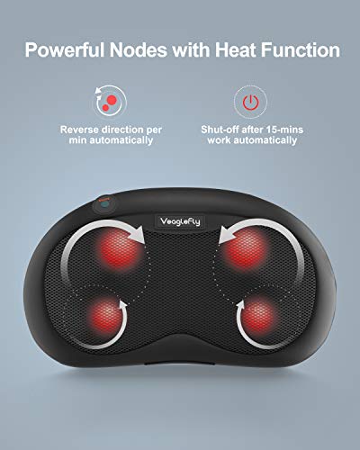 Veaglefly Masajeador Espalda con Calor, 3 Velocidades Shiatsu Eléctrico Masaje Espalda y Cervical Alivia Los Músculos, Cojin Masajeador Cuello y Hombros para Hogar Oficina