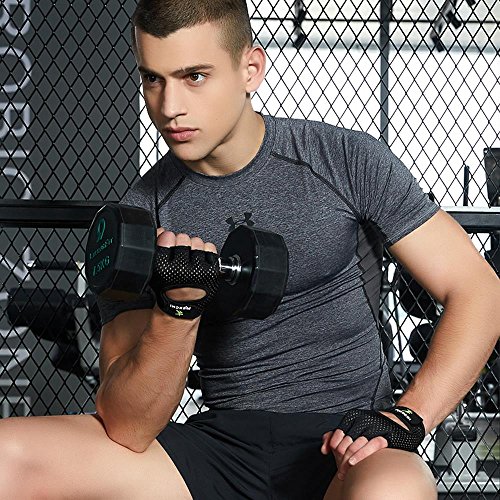 VERTAST Guantes de Gimnasio con Agarre Acolchado sin Dedos para Levantamiento de Pesas Entrenamiento Combinado Ciclismo Crossfit, para Mujer y Hombre, Negro, S