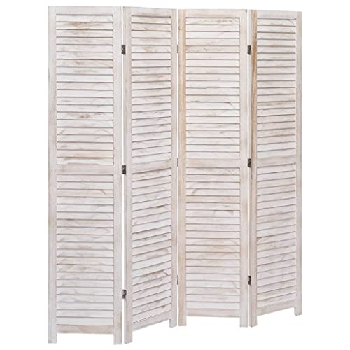vidaXL Biombo de 4 Paneles Madera Divisor Ambiente Privacidad Delicada Atractiva Solución Ideal Elegante Decoración Partición Útil Blanco 140x165cm