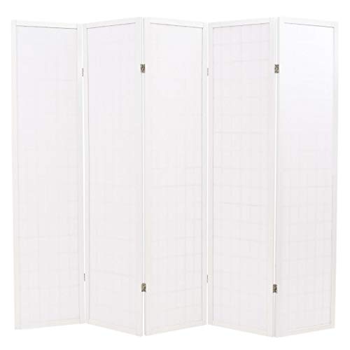 vidaXL Biombo Plegable con 5 Paneles de Estilo Japonés Separador de Ambienntes Divisor de Estancias de Madera de Abeto 200x170 cm Blanco