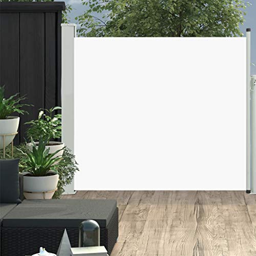 vidaXL Toldo Lateral Retráctil para Patio Pantalla de Terraza Mampara Parasol de Exterior Jardín Tela de Lona PU Crema Soporte de Hierro 100x300 cm