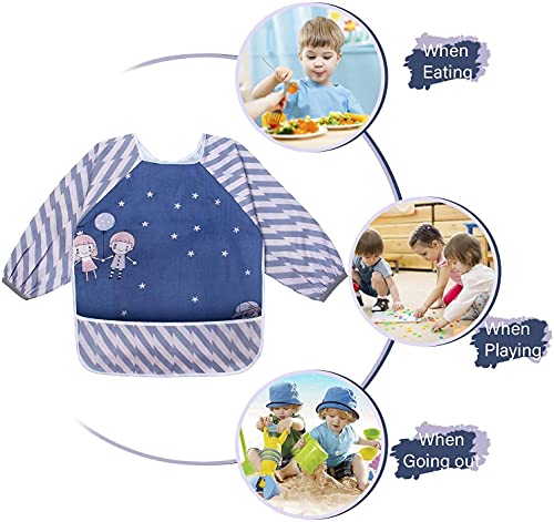 Viedouce Baberos Bebés con Mangas, Impermeables Baberos Manga, Baberos bandolera para bebé con Bolsillo Delantero, Baberos de Alimentación Delantal para Niños Niñas de 6 Meses a 3 Años (2 pack)