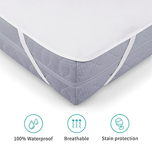 Viedouce Protector de Colchón Impermeable con 4 Bandas Elásticas,Cubrecolchón Impermeable,Cubre Colchón,Fundas de Colchón,Puro Algodón Toalla de Felpa Funda de colchón(1 Pcs,180 x 200 cm)