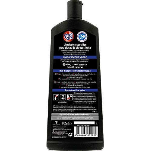 Vitroclen Limpiador de Vitrocerámica en crema, acción protectora y desengrasante - Pack de 4 x 450 ml