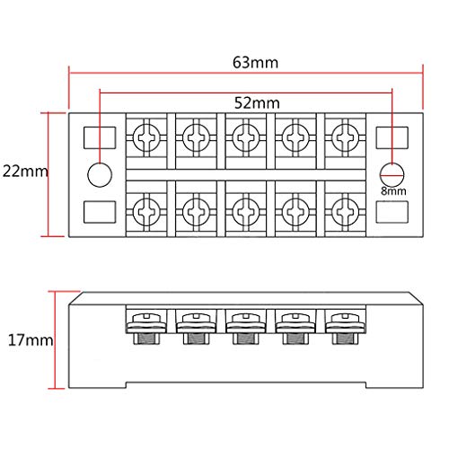 Vokmon 600V 15A 5 Posiciones de Doble Barrera Bloque regleta de bornes Filas Barrera de terminales de Tornillo del Bloque 400V 15A 5P Tenedor Tipo de Terminal de Gaza
