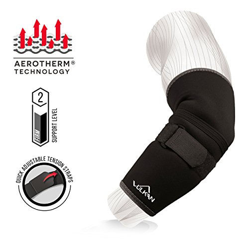 Vulkan - Codera de tenis clásica con correa, estilo medio, manga de compresión, para lesionados, débiles, artríticos, codo de golfista, rehabilitación, recuperación, cálido y transpirable