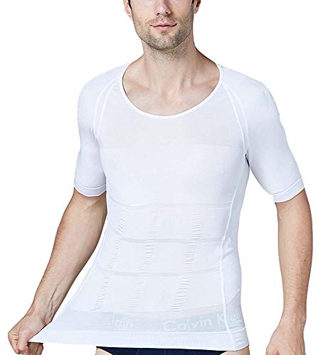 Whlucky Camiseta Adelgazante Hombres Compresión Base Layer Compresión Camisa músculo Fajas,White,XL