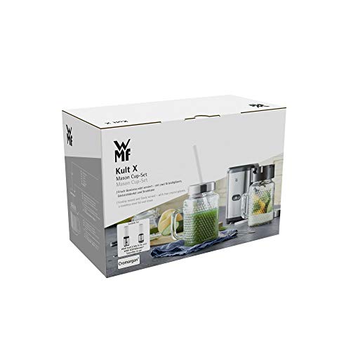 WMF Kult X Mason Cup Juego de 2 vasos con asa (450 ml, pajita y tapa)