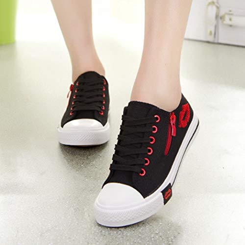 Women Fashion Sneakers Summer Low Cut Shallow Zipper Casual Shoes Female Mixed Color Lip Print Graffiti Canvas Shoes