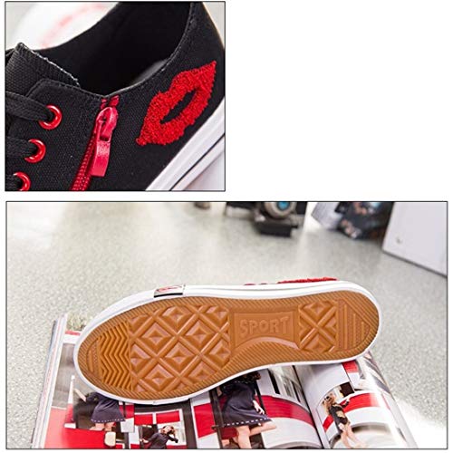 Women Fashion Sneakers Summer Low Cut Shallow Zipper Casual Shoes Female Mixed Color Lip Print Graffiti Canvas Shoes