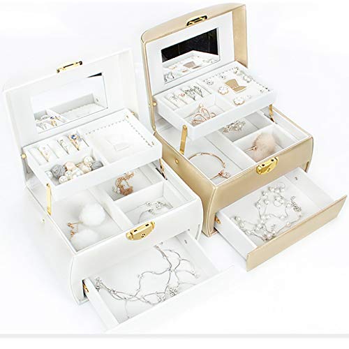 WXQIANG Caja de joyería de 3 Capas con Espejo cajón almacenaje de la joyería de Anillos Collares Pendientes, Azul, latón, Multicolor, Rojo (Color : Blue)