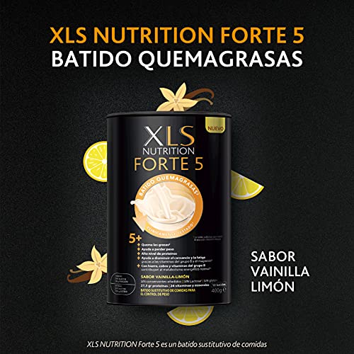 XLS Medical Nutrition Forte 5 Batido Quemagrasas, Ayuda a perder peso, Alto nivel de proteínas, 10 batidos, Sabor vainilla-limón, Batido sustitutivo de comidas para el control del peso
