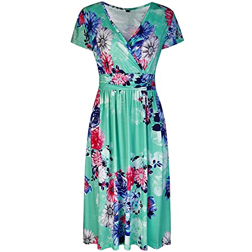 YANFANG Vestido De Playa Mujer,Vestido Suelto Maxi con Estampado Floral Informal Sin Mangas para Mujer,Ropa Verano Ropa Dormir Fiesta Color SóLido,2-Verde,XL