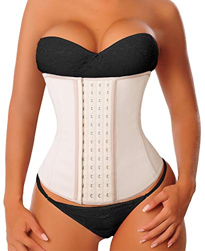 YIANNA Fajas Reductoras Mujer con 4 Ganchos Latex Corset Reductor Waist Trainer Faja Colombiana Cinturilla Abdomen Beige, 11788 Size 2XL