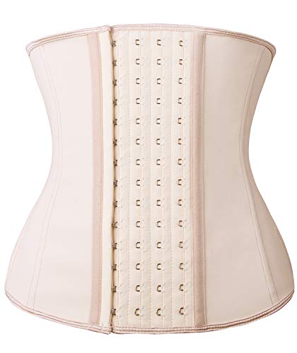 YIANNA Fajas Reductoras Mujer con 4 Ganchos Latex Corset Reductor Waist Trainer Faja Colombiana Cinturilla Abdomen Beige, 11788 Size 2XL
