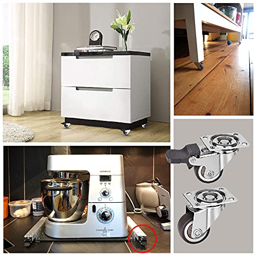 YIXISI Paquete de 4 38mm Rueda Pivotantes de Goma con Placas de Montaje para Muebles, 2 Ruedas con Freno y 2 Ruedas sin Freno, con Tornillos y Destornillador, Marrón