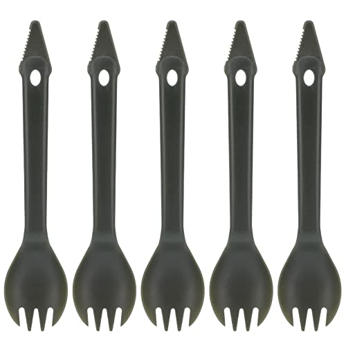 YJZO Tenedor y Cuchara para Picnic al Aire Libre, 5 Piezas, Tenedor y Cuchara portátiles para Exteriores, con Orificios para Colgar, plástico Multiusos, Tenedor y Cuchara 2 en 1 para Picnic de Fiesta