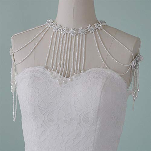 YO-HAPPY Collar Chal, Boda Faux Pearl Borlas Collar Flor de Cristal Cadena de Hombro Babero Chal Abrigo