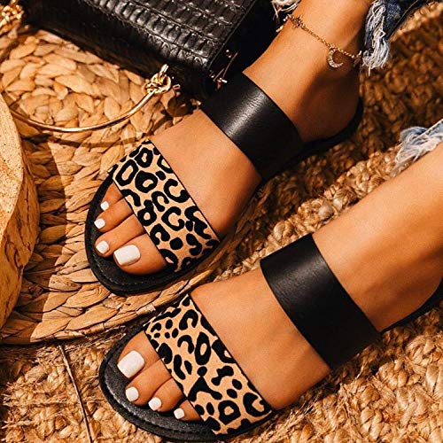 ypyrhh Sandalias De Ducha de Casa,Care ciabatte da spiaggia,nastro leopardato-Nero_38,Sandalias de Punta Descubierta Unisex niños