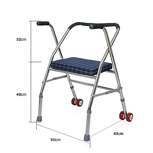 ZBBN Bastidor para Caminar Andador para Ancianos Andador Plegable con polea de Asiento Taburete de bastón de Cuatro Patas Vintage Andador Bastón Antideslizante con ayudas Hospitalarias Ligero