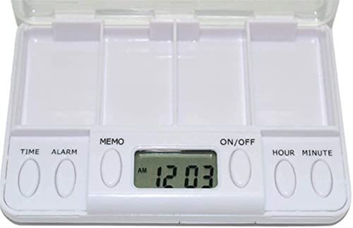 ZFQZKK Caja pequeña de píldora DIGITAL DIAL DIARIO Caja de medicina portátil con temporizador Alarma de recordatorio inteligente LCD Organizador de píldoras digitales 4 Grid for viajes al aire libre p