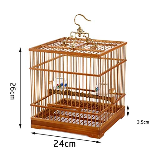 Zhenmu home Tamaño de Edad de bambú Square Boutique Jaula del pájaro Blanco-Ojo de pájaro de Canarias Perla Fondo de la Lata Abierta la Jaula de pájaro