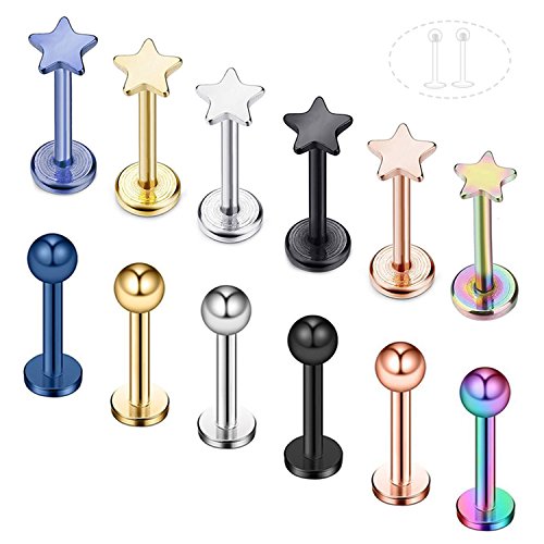 Zolure 16G 8mm Lip Labret Bars Tragus Stud Heart Ball Top Tragus Pendiente Helix Piercing Pendientes Tragus Jewellery, Mix Color
