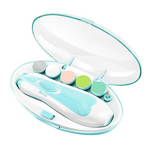 Zooawa Lima de Uñas para Bebés, Cortauñas Eléctrica Niños Juego Manicura Dedos y Pies, 6 en 1 Cortador con Luz LED Mudo Operación, Cuidado del Bebé Recién Nacido Mamás Adultos en Familia, Azul Claro