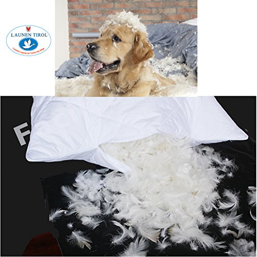 1 Almohada de Plumas de Ganso. Almohada de Cama con Relleno de Plumón 100% Lavado y Esterilizado. Funda de Almohada de Puro Algodón Egipcio Soporte Medio Cómodo Lavable a Máquina (50x80x18cm)