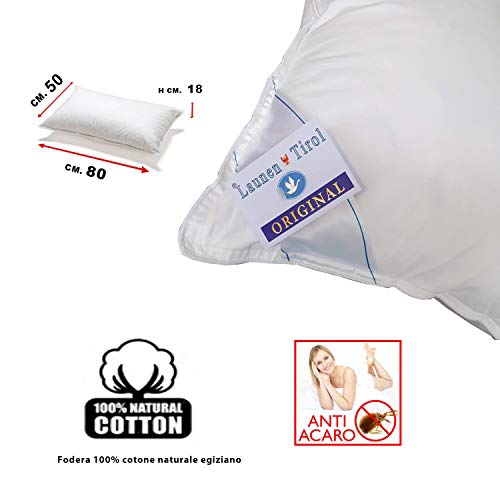 1 Almohada de Plumas de Ganso. Almohada de Cama con Relleno de Plumón 100% Lavado y Esterilizado. Funda de Almohada de Puro Algodón Egipcio Soporte Medio Cómodo Lavable a Máquina (50x80x18cm)