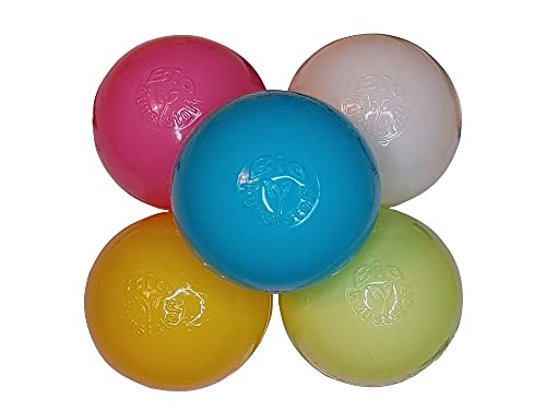 100 bolas de plástico bio para piscina de bolas de caña de azúcar renovable, materias primas, 6 cm de diámetro, guardería y calidad comercial (cristal bio-blanco, verde claro, rosa-azul claro, BB03)