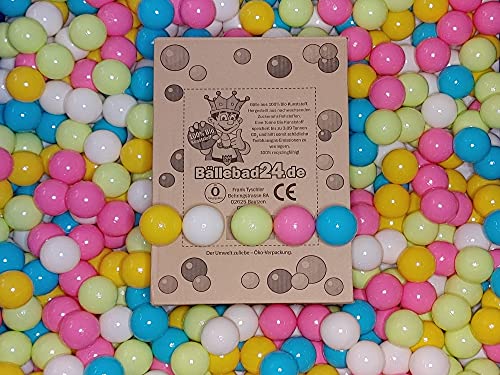 100 bolas de plástico bio para piscina de bolas de caña de azúcar renovable, materias primas, 6 cm de diámetro, guardería y calidad comercial (cristal bio-blanco, verde claro, rosa-azul claro, BB03)
