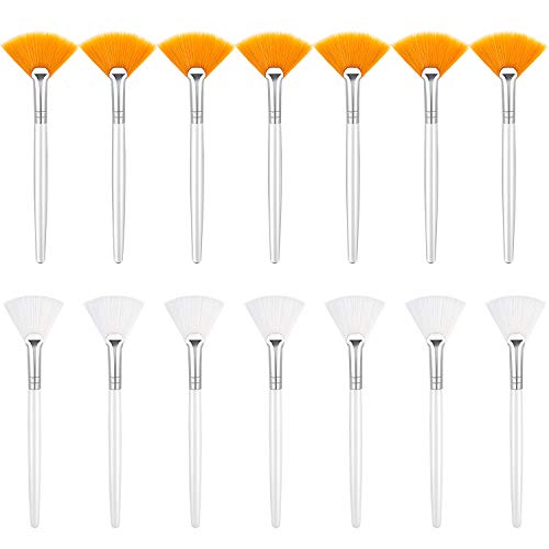 14 Cepillos Aplicadores Faciales de Abanico Cepillos de Abanico Suave Cepillo Aplicador de Ácido Herramientas Aplicadoras de Maquillaje Cosmético para Crema Barro (Blanco, Marrón)