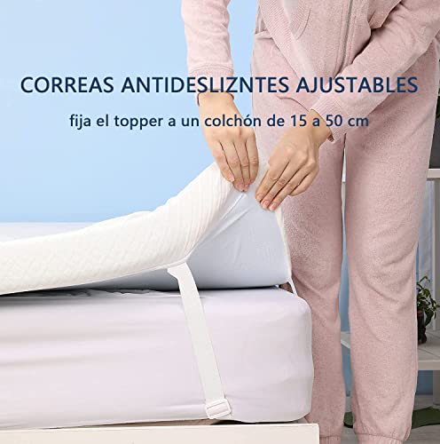 2 en 1 Colchón Topper, Topper Viscoelástico de 6 cm de Espesor, Topper Colchón de Confort Suave con Funda de bambú Lavable, 135 x 190/200 cm
