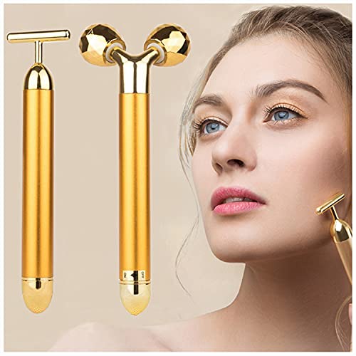 2-EN-1 Masajeador Facial 24k Golden Pulse Facial Masajeador facial, Brazo Ojo Nariz Masajeador de cabeza Lifting facial instantáneo, Antiarrugas, Estiramiento de la piel, Reafirmación facial
