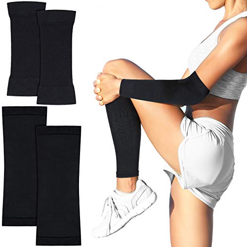 2 Pares Mangas de Compresión de Brazos y Mangas de Compresión de Piernas para Hombre Mujer Actividades Deportivas al Aire Libre Ciclismo, Correr