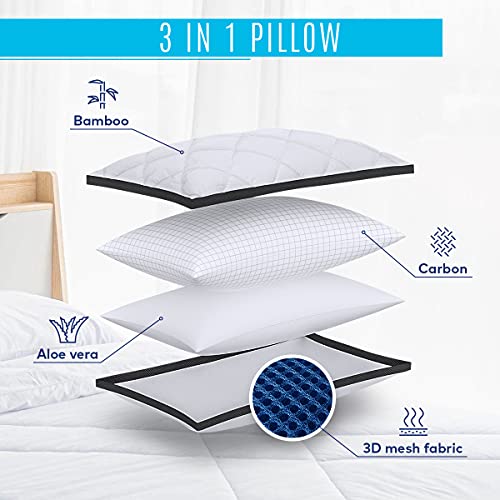 2 unidades Almohadas antiestrés de altura regulable. Almohada aloe vera, bambu y carbon en uno. Almohada cervical para el dolor de cuello. Cojines cama 2 set of pillow