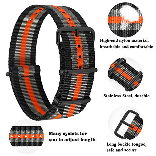 20 mm Bandas de una Sola Pieza del Reloj de perlón Nylon Estilo de la Tirantes Negro/Gris/Naranja de los Hombres exquisitos