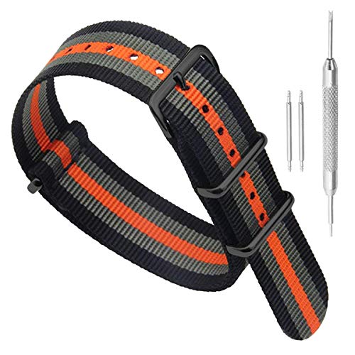 20 mm Bandas de una Sola Pieza del Reloj de perlón Nylon Estilo de la Tirantes Negro/Gris/Naranja de los Hombres exquisitos