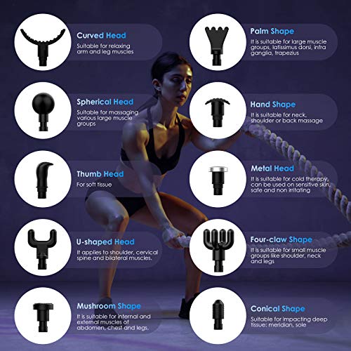 【2021 Última Versión】Pistola Masaje Muscular, OxaOxe 10 Cabezales de Masaje Masajeador de Músculos, 30 Niveles Ajustables ara Relajar los Músculos Tensos y Aliviar el Dolor