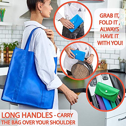 24 Bolsas De Tela para Compra Plegable Reutilizables Ecológicas 30x40x10cm Tela No Tejido Tamaños Grandes con Bolsillo Guarda Llaves Móvil Multiuso (Pack 24, Tela No Tejido)