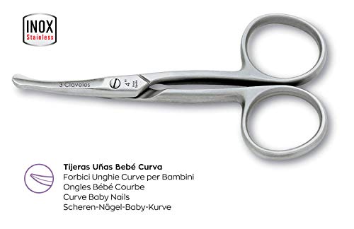 3 Claveles Tijeras para uñas de bebe con punta fina y curvada segura, de 10 cm 4", Brillo (28088)