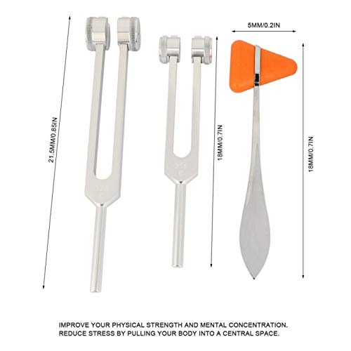 3 piezas de aleación de aluminio, plata, diapasón neurológico y martillo de percusión, 128 Hz + 256 Hz, para la enseñanza de instrumentos de piano y violín
